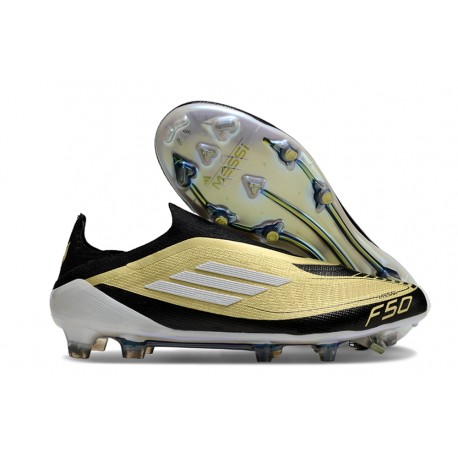 adidas F50 Elite Snörlös FG Guld Svart Vit