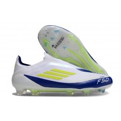 adidas F50 Elite Snörlös FG Vit Blå Gul
