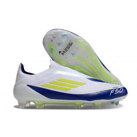 adidas F50 Elite Snörlös FG Vit Blå Gul